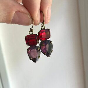 Anthropologie / Sorrelli Red and Purple Crystal Dangle Earrings